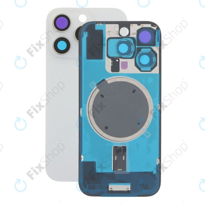 Apple iPhone 16 Pro - Steklo zadnjega ohišja + Leča kamere + Kovinska plošča + Magsafe magnet (White Titanium)