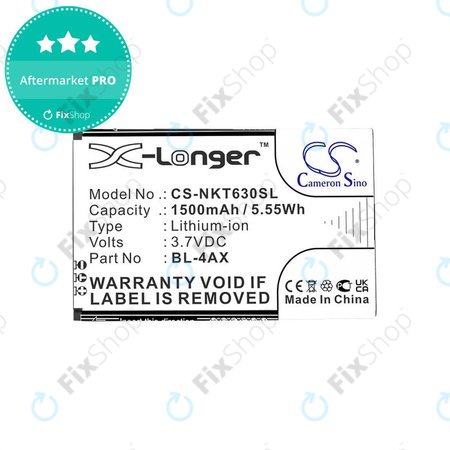 Baterija za Nokia 6300 4G, Nokia 8000 4G, 1500mAh, Li-Ion, 3.7V, BL-4AX, HQ