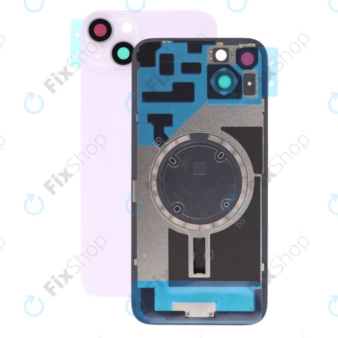 Apple iPhone 14 Plus - Steklo zadnjega ohišja + Leča kamere + Kovinska plošča + Magsafe magnet (Purple)