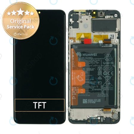 Huawei Y6p, Honor 9A - LCD zaslon + steklo na dotik + okvir + baterija (Black) - 02353LKV Genuine Service Pack