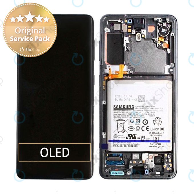 Samsung Galaxy S21 G991B - LCD zaslon + steklo na dotik + okvir + baterija (Phantom Gray) - GH82-24716A, GH82-24718A Genuine Service Pack