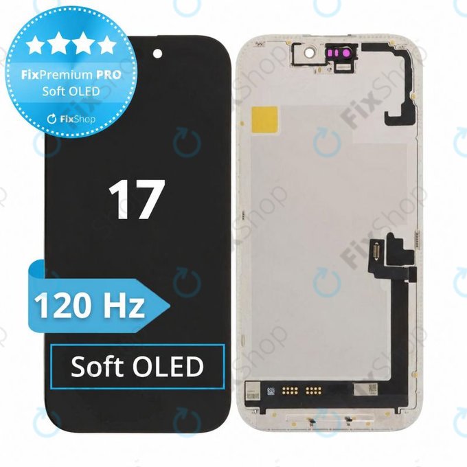 Zaslon Soft OLED 120Hz za iPhone 17, Steklo na dotik z okvirjem, FixPremium PRO