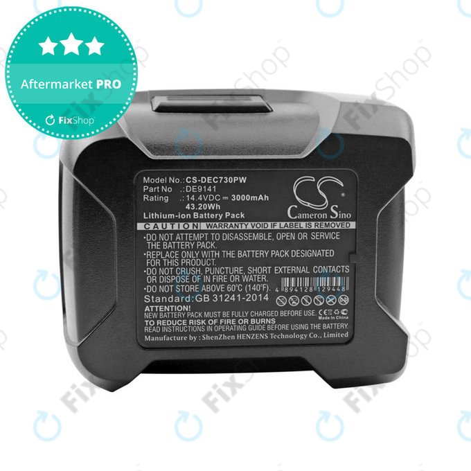 Baterija za Dewalt DC528, DC612, DC728, DC830, Wurth BS 14-A, 3000mAh, Li-Ion, 14.4V, DE9141, HQ