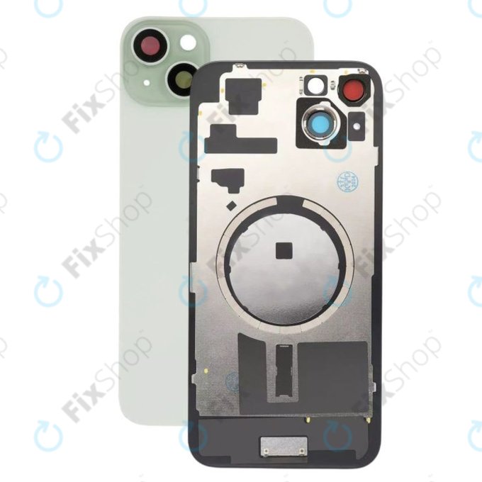Apple iPhone 15 Plus - Steklo zadnjega ohišja + Leča kamere + Kovinska plošča + Magsafe magnet (Green)