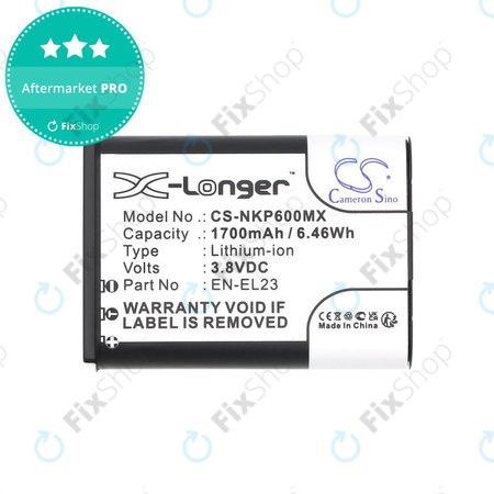 Baterija za Nikon Coolpix, 1700mAh, Li-Ion, 3.8V, EN-EL23, HQ