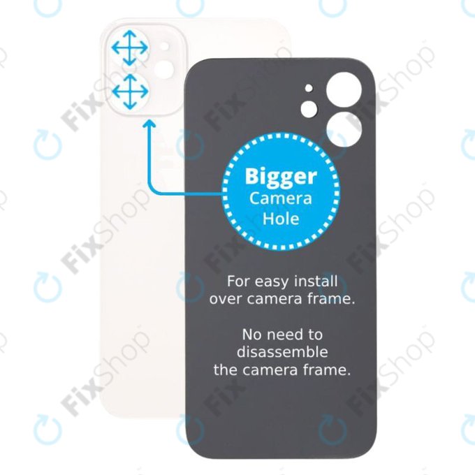Apple iPhone 12 Mini - Steklo zadnjega ohišja s povečano luknjo za kamero (White)