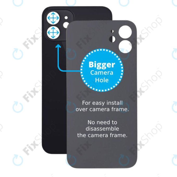 Apple iPhone 12 - Steklo zadnjega ohišja s povečano odprtino za kamero (Black)